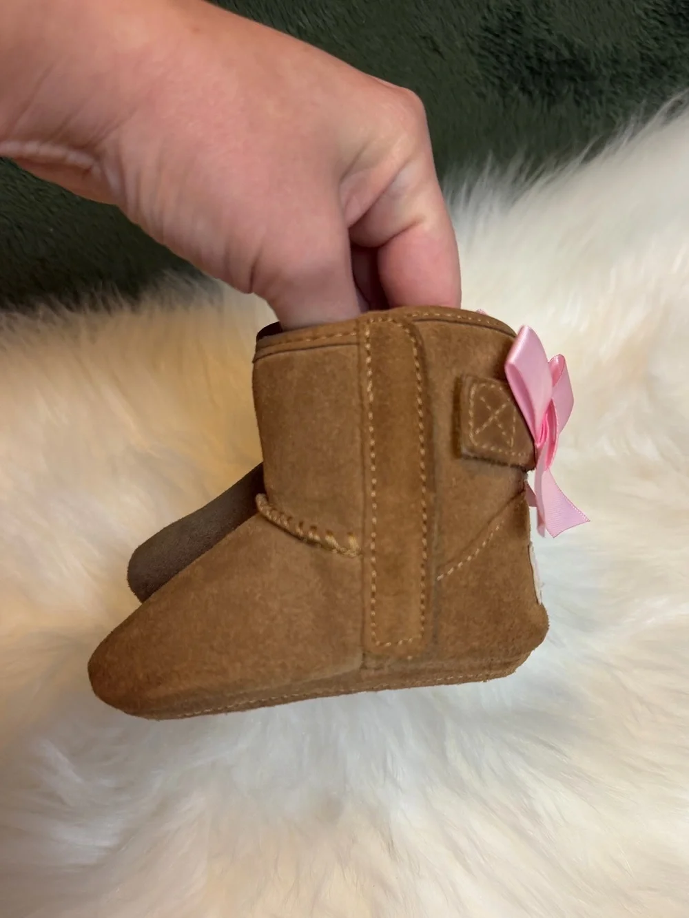 Ugg Jesse Bow ll Infant Baby Suede Winter Booties Chestnut/Pink Size 0/1